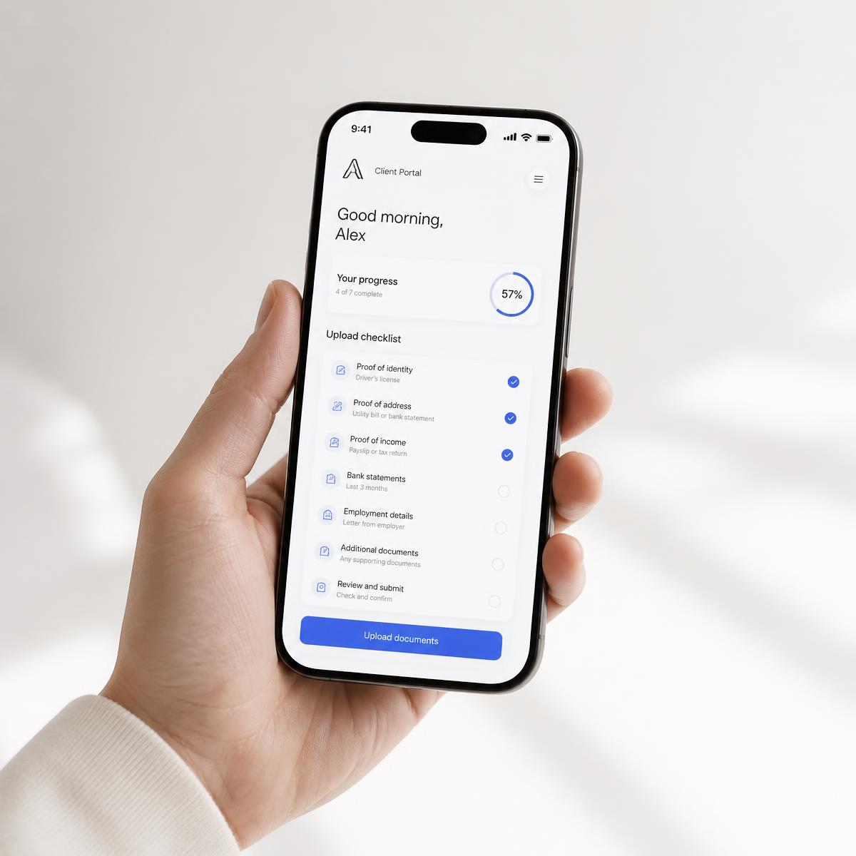 A client checking their project portal on a phone
